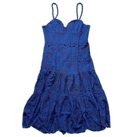 FARM Rio Richilier Eyelet Palm Midi Dress in Dark Blue Size XL - Picture 4 of 11